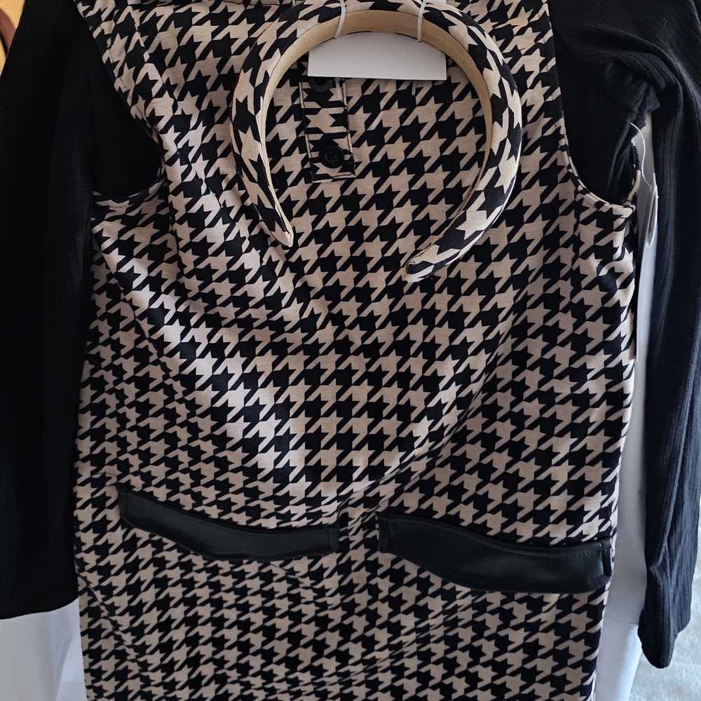 Tahari Girl Houndstooth Dress with Black Accents